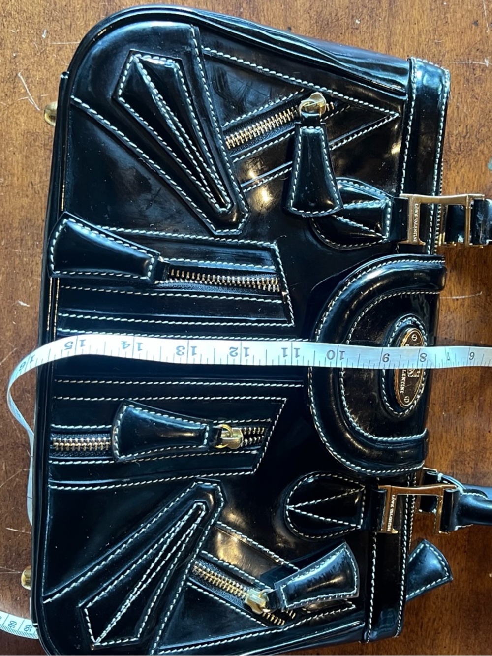 Black Patent Women's Satchel Bag with Gold Hardware - Picture 15 of 15